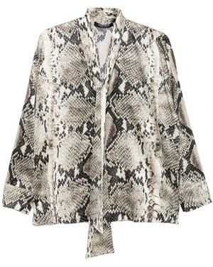 Roberto Cavalli Snakeskin-Print Tie-Neck Blouse - Natural