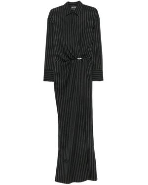 Dondup Pinstripe-Pattern Wrap-Style Maxi Dress - Black