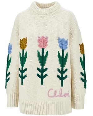 Chloé Oversized Logo Sweater - White