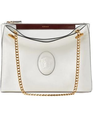 Versace Cabine Leather Shoulder Bag - White