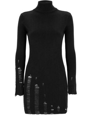 Laneus Turtleneck Distressed Knit Mini Dress - Black