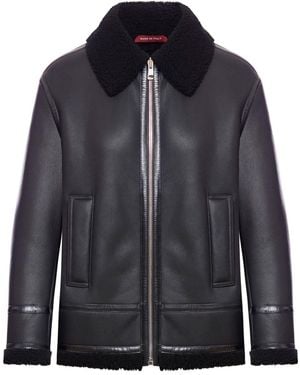 Gucci Shearling-Trim Leather Jacket - Black