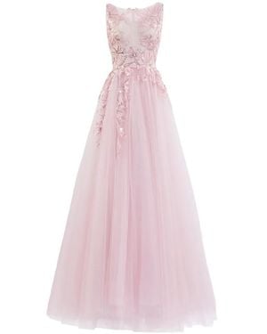 Saiid Kobeisy Embroidered Gathered Tulle Maxi Dress - Pink