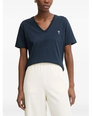 Trussardi Logo-Print V-Neck T-Shirt - Blue