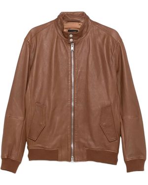 BOSS Leather Bomber Jacket - Brown