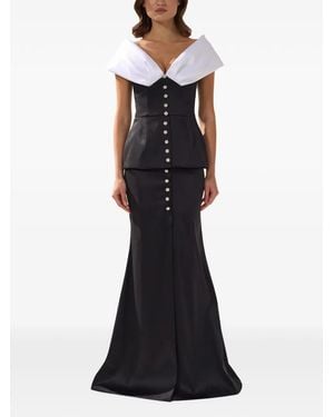 SILK LOVE & LACE Tamara Peplum-Waist Gown - Black