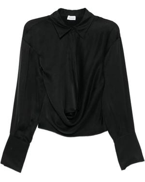 ANDAMANE Draped Long-Sleeve Blouse - Black