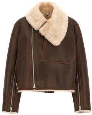 Co. Asymmetrical Zip-Fastening Leather Jacket - Brown