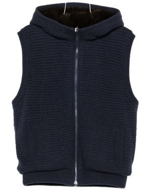 Liska Hooded Waffle-Knit Gilet - Blue