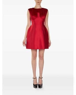 ARAFTU Crew Neck Pleated Mini Dress - Red