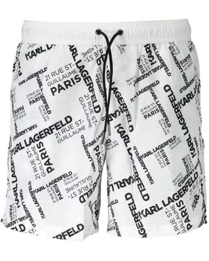 KARL LAGERFELD Logo-Print Drawstring Swim Shorts - Grey