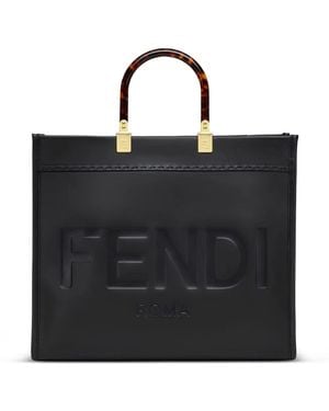 Fendi Sunshine Logo-Embossed Tote Bag - Black