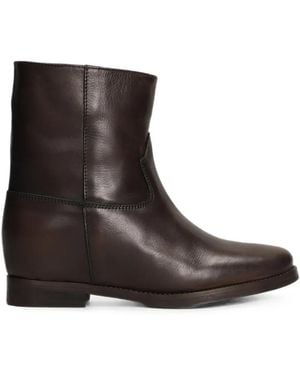 Julie Dee Topstitched Leather Ankle Boots - Brown
