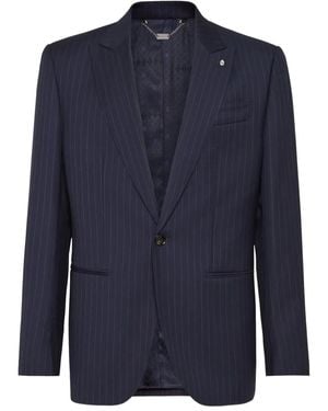 Billionaire Gessato Pinstripe Single-Breasted Blazer - Blue