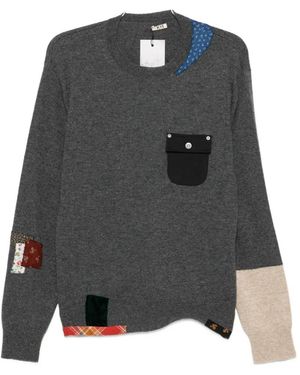 KHOKI Patchwork Flap-Pocket Sweater - Gray