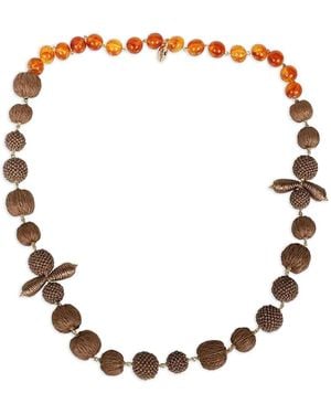 Weekend by Maxmara Raffia-Beaded Amber-Stone Necklace - Metallic