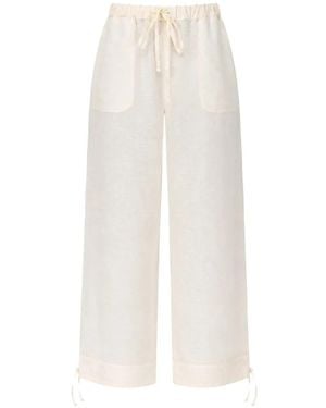 120% Lino Drawstring Palazzo Trousers - White