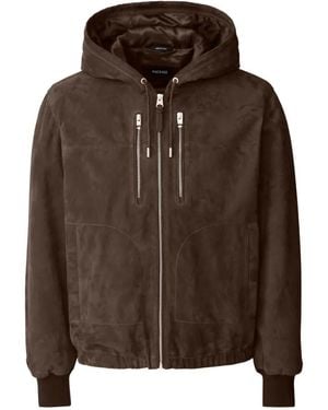 Mackage Sylas-Su Hooded Zipped Suede Jacket - Brown