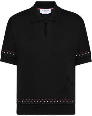 Thom Browne Snowflake-Embroidery Polo Top - Black