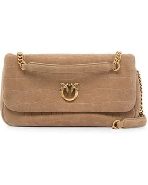 Pinko Croc-Effect Love Birds Shoulder Bag - Brown