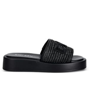 DKNY Logo-Patch Woven Flat Sandals - Black
