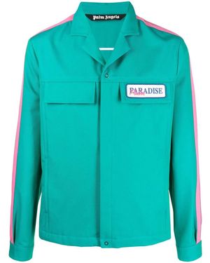 Palm Angels Giacca-Camicia Con Ricamo Paradise - Blu