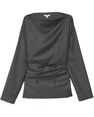 Barena Belted Boat-Neck Top - Grey