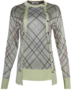 Rabanne Checked Cardigan - Gray