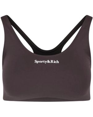 Sporty & Rich Logo-Print Racerback Sports Bra - Grey
