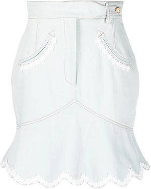 CASABLANCA Floral-Embroidered Denim Peplum Skirt - White