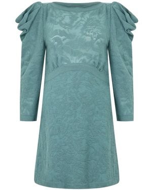 Alberta Ferretti Ruffled-Sleeve Virgin Wool Mini Dress - Blue