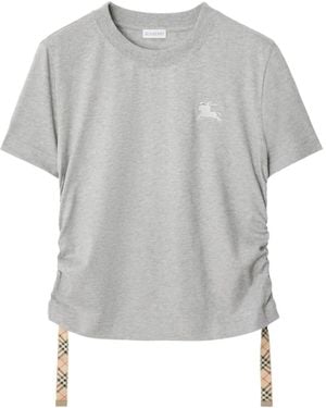 Burberry Festival Equestrian-Knight Ruched-Side T-Shirt - Grey