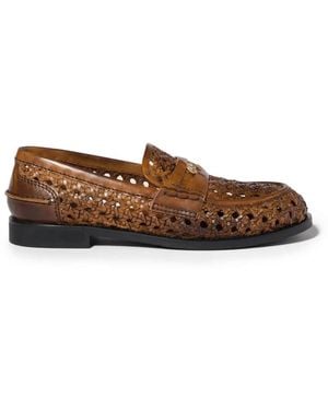Miu Miu Woven Leather Loafers - Brown