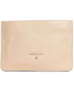 Patrizia Pepe Logo-Plaque Leather Clutch Bag - Natural