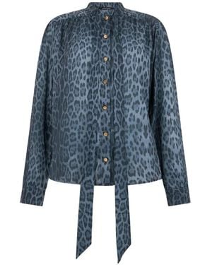 Roberto Cavalli Blusa Con Lazo En El Cuello Y Estampado De Leopardo - Azul