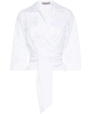 D.exterior Floral-Embroidery Wrap Shirt - White