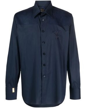 Billionaire Suede-Panel Cotton Shirt - Blue