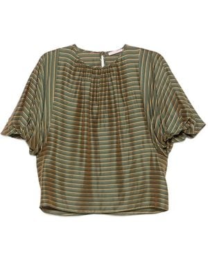 Kristina Ti Striped Puffed-Sleeve Blouse - Green