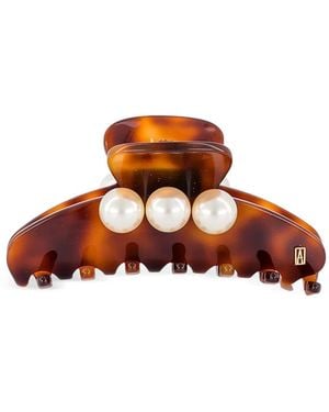 Alexandre De Paris Faux Pearl-Embellished Tortoiseshell Hair Clip - Brown