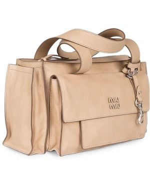 Miu Miu Logo-Plaque Shoulder Bag - Natural