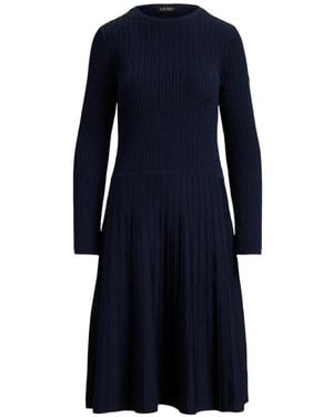 Ralph Lauren Cable-Knit Long-Sleeve Midi Dress - Blue