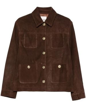 Sandro Buttoned Pocket Leather Jacket - Brown