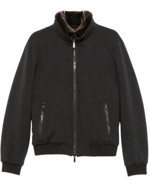 Moorer Shearling-Collar Zip-Up Jacket - Black