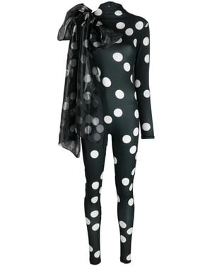 Atu Body Couture Bow-Detail Polka-Dot Jumpsuit - Black