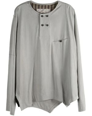 Ziggy Chen Buttoned-Placket Long-Sleeve Top - Gray