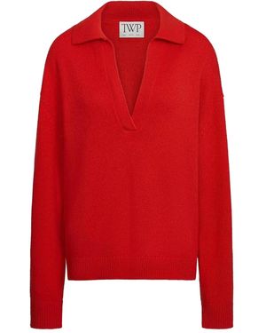 Twp Boy Henley Polo-Neck Sweater - Red