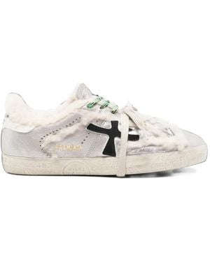 Premiata Steven Shearling-Trim Sneakers - White