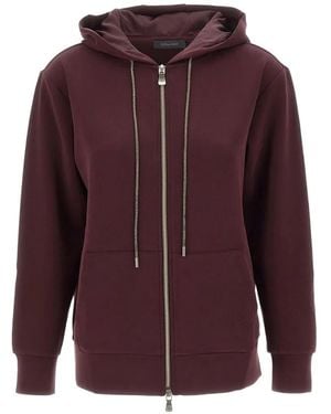 Elena Miro Rhinestone-Drawstring Zip-Up Hoodie - Purple