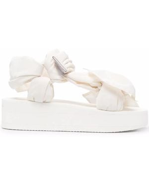 Red(V) Bow-Detail Flatform Sandals - White