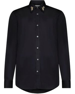McQueen Dragonfly-embellished Regular-fit Cotton-poplin Shirt - Black